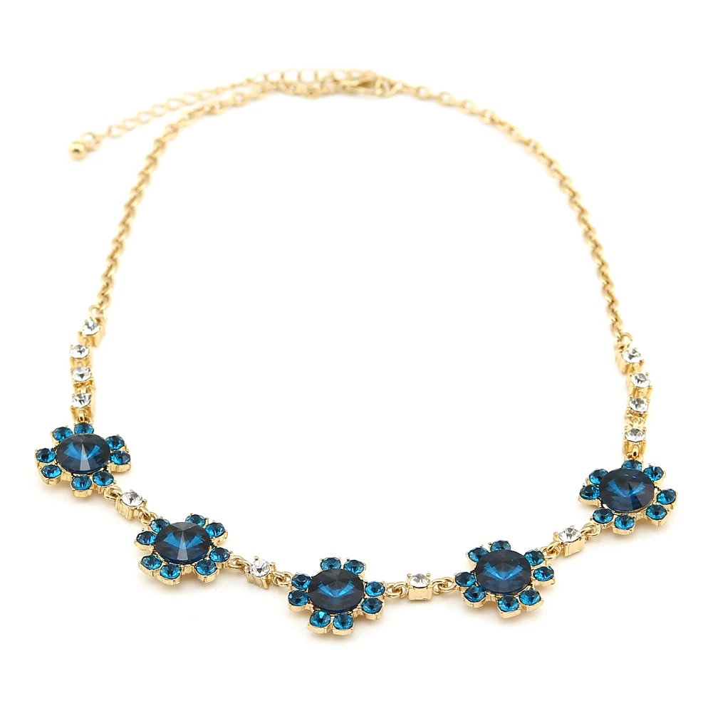 

TrinketSea Women Fashion Jewelry Sets Earrings Necklaces Flower Rhinestone Plastic Gems Charming Pendant