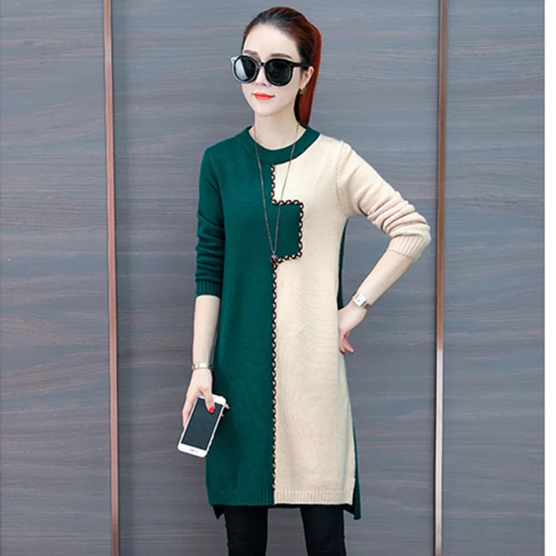 Long Femmes Chaud À D'hiver Couture rice Manches Col Décontracté Tricoté yellow Rond Blue Chandail Green Brown Nouvelle 2019 Pull Green De Longues Mode Élasticité FOqEq4