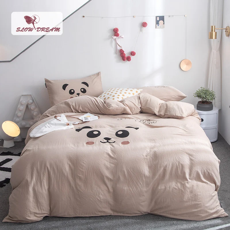 

SlowDream Camel Bedding Set Cartoon Bedspread Bed Linens Cotton Bear Cartoon Flat Sheet Double Queen King Size Child Bedclothes