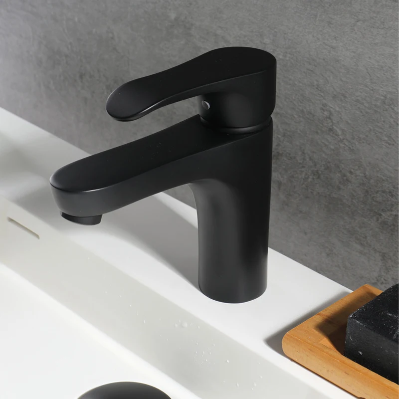 Basin Faucets Brass Bathroom Sink Faucets Single Handle Double Control Hot And Cold Water Mixer Black Basin Tap Deck Mounted