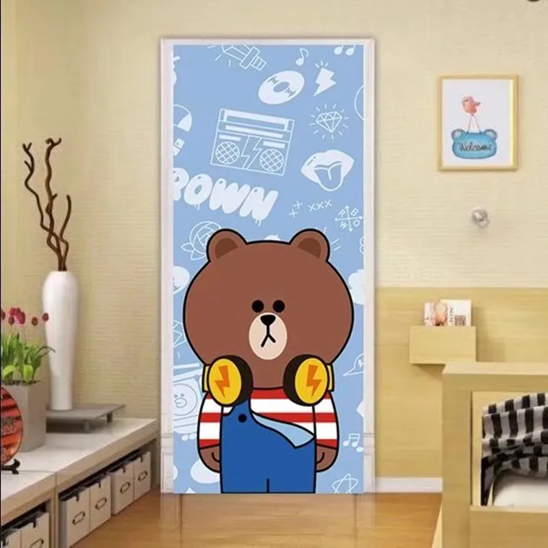 

90x200cm/77x200cm Cartoon Bear Door Sticker For Kid Children Room Bedroom 3D DIY Self Adhesive Mural Decal Waterproof PVC Poster