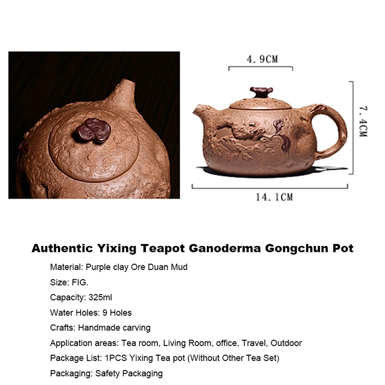 Мастер ручной работы бутик 325cc аутентичный Исин чай горшок Китайский Здоровый фиолетовый глина Ганодерма Gongchun чайник