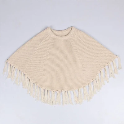 Beige Модный Стильный вязаный свитер для девочек накидка с кисточками пуловеры для девочек плащ-пончо осенне-зимняя детская одежда детский вязаный свитер - Цвет: Beige