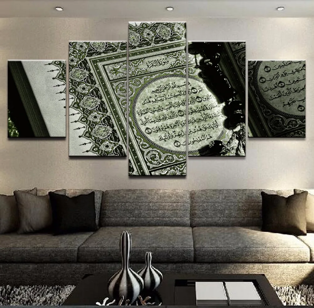 

Painting Canvas Modular Decor 5 Panel Islam Bible Poster Home Decor Frame Modern Wall Modular Muslim Pictures For Living Room