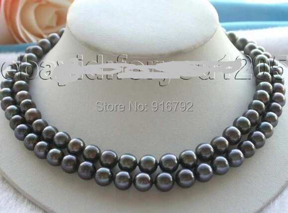 

Wholesale >>>>17-18" Double Genuine Natural 10mm Round Black Pearl Necklace Zircon