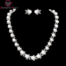 Teemi Brand Newest Elegant Cubic Zircon and Sea Shell Pearl Flower Choker Necklace for Luxury Bridal