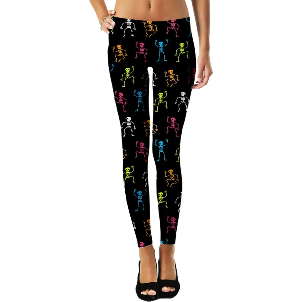 

many Skull funny Doodle Women Comic Leggings Printed Leggins high Stretch Girls Legging Punk Rock Leggin Disco Pants Evening -3