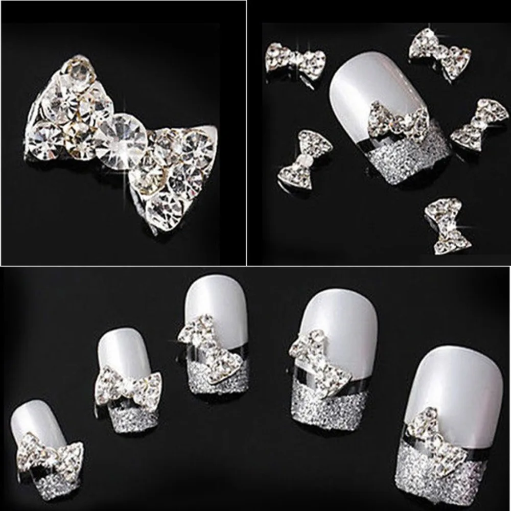 DIY Nail Книги по искусству украшения 10 шт. 3D Блеск Лук ногтей Советы Ясно сплава со