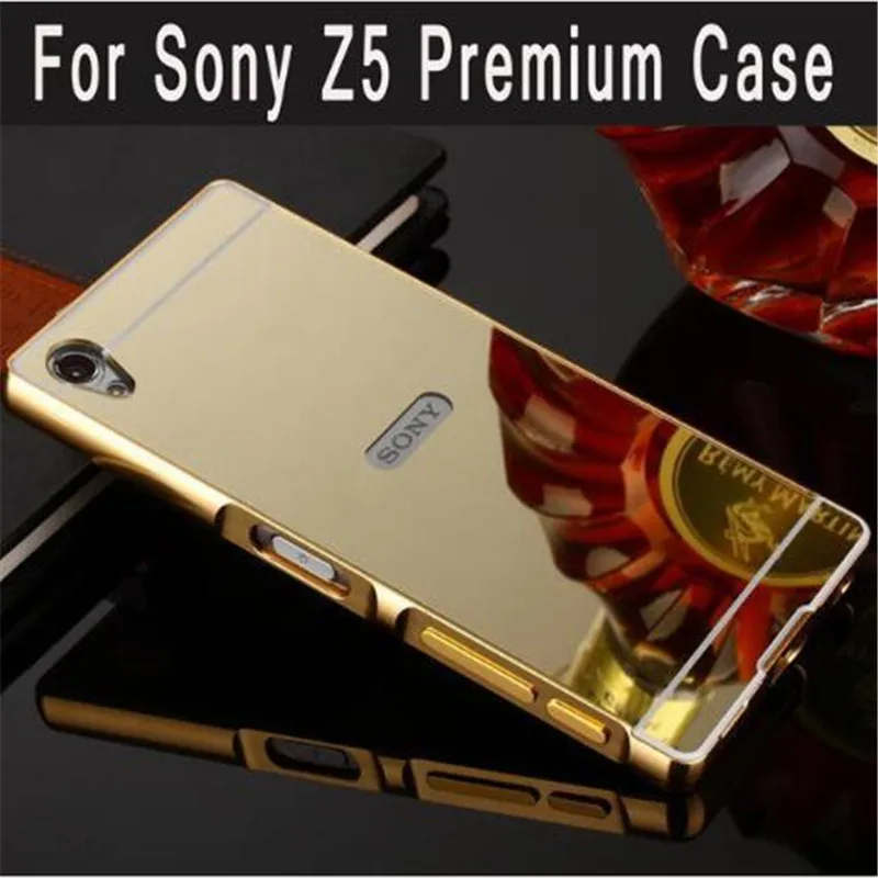 

For Sony Z5 Premium Case Hybrid Metal Aluminum Frame Acrylic Mirror Back Phone Cover for Sony Xperia Z5 Premium Z5 Plus Funda