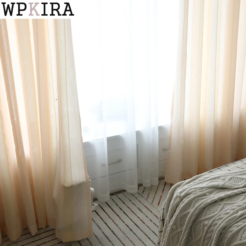 

Beige/Golden Yellow Sheer Window Tulle Curtain For the Living Room Solid Stripe thick tulle Curtains Kithchen Drapes s025&30