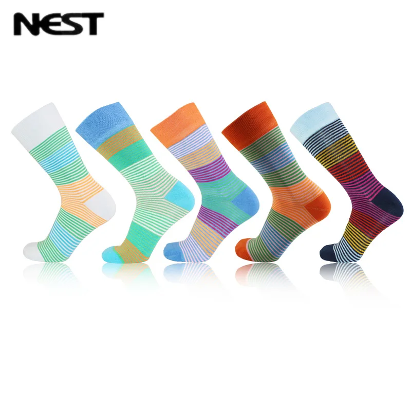 

NEST 5 Pairs/Lot Man Business Socks Colorful Adults Man Women Dress Socks Thin 5pcs Long Socks Set Happys Socks