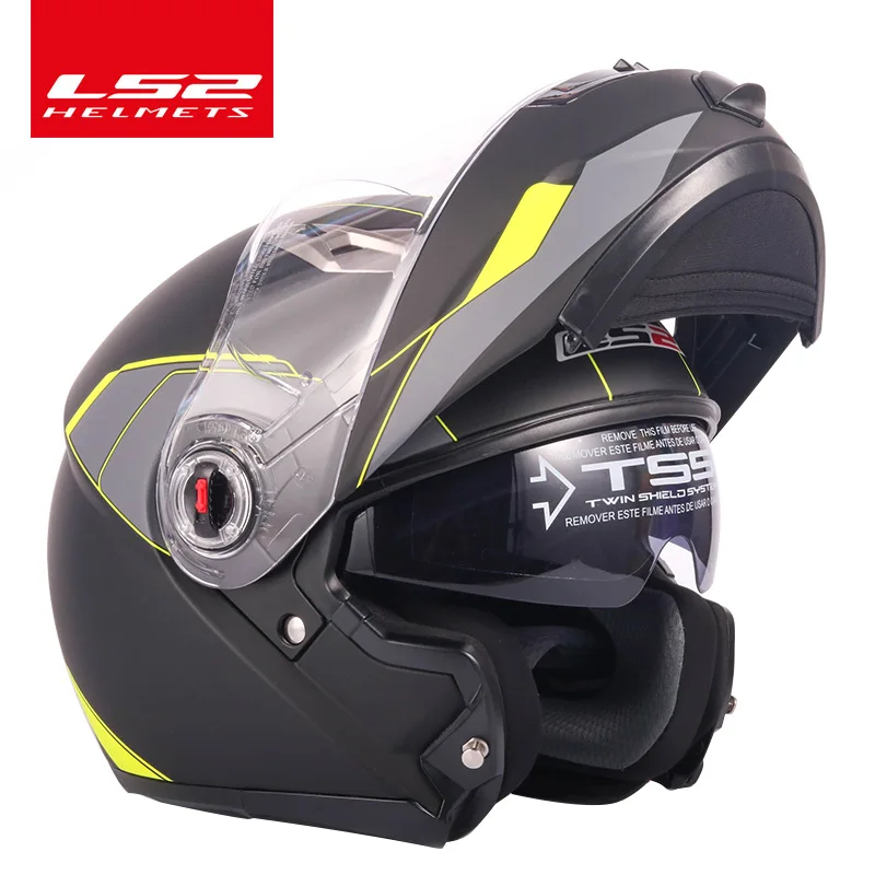 Capacete ls2 ff370 moto rcycle шлем casco de moto кафе шлем для гонщика Флип Полный лицо двойной объектив козырек capacetes de moto ciclista - Цвет: Yellow rapid