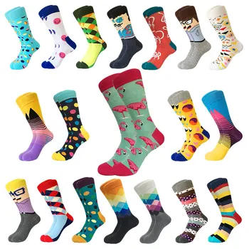 

1 pair novelty popsocket men happy socks cotton bright color funny socks flamingo hiphop business dress crew wedding sox cheap