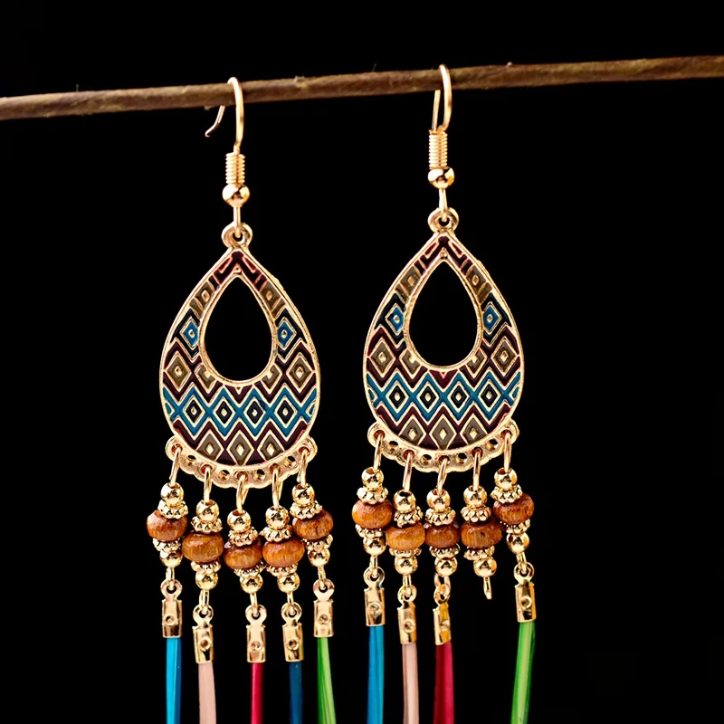 Ethnic Bohemian Boho Long Feather Indian Earrings For Women Brincos Bijoux Charm Gypsy Hippie Tribe Vintage Ladies Earrings