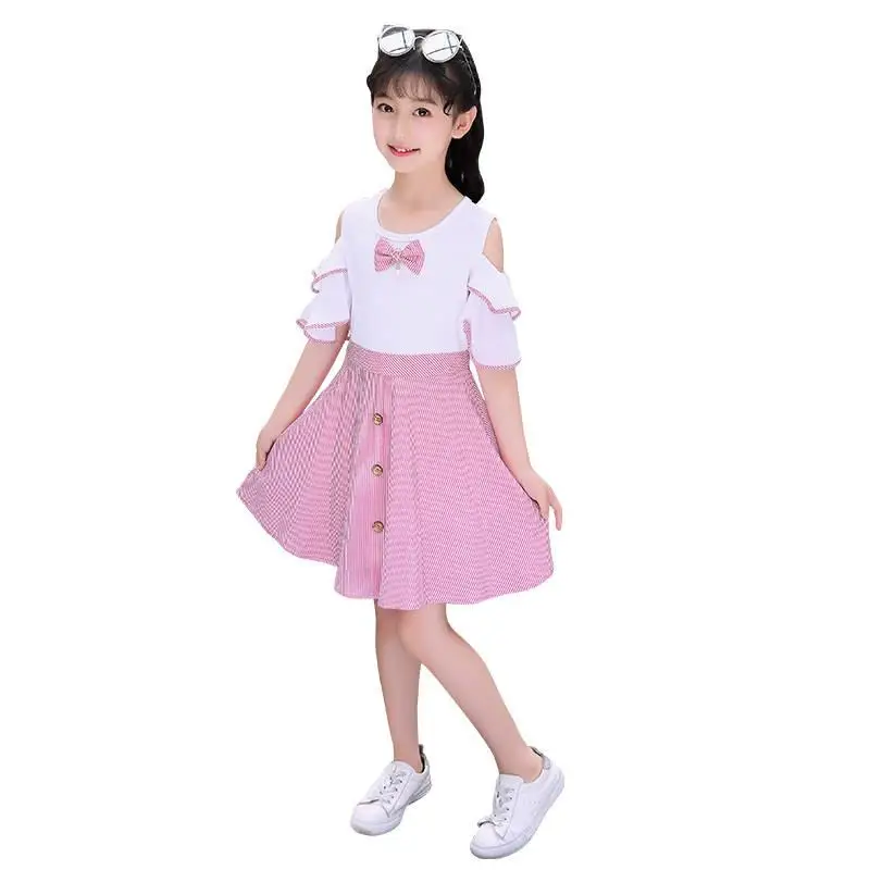 

New Teenage Girls Cotton Striped Ruffles Princess Dress Kids Summer Strapless Dresses For Girls Baby Girl Clothes Vestidos T45