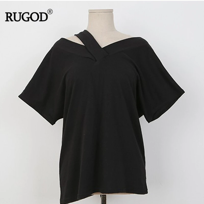 RUGOD женская летняя футболка с коротким рукавом, Повседневная однотонная модная женская футболка с v-образным вырезом, Новое поступление, специальный топ, крутая Сексуальная женская футболка ins