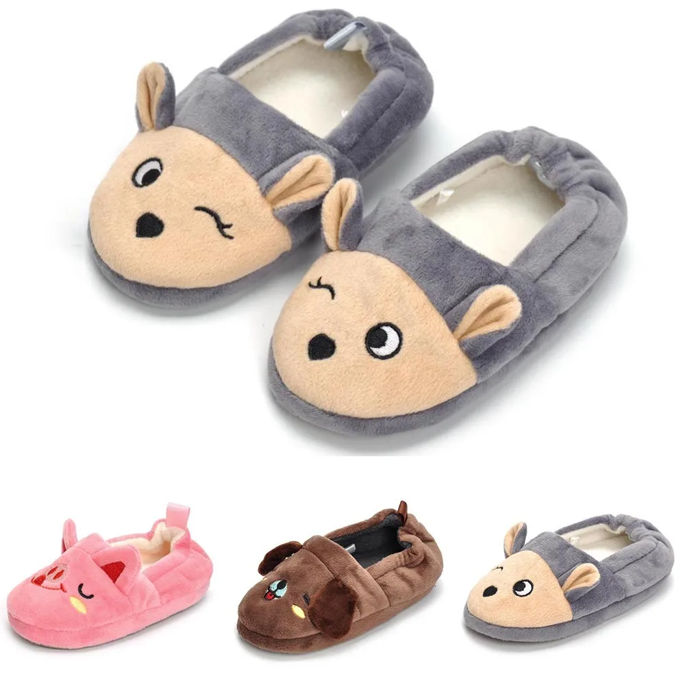 Теплые домашние тапочки с рисунком животных для маленьких мальчиков и девочек; повседневная обувь на мягкой подошве; детская обувь;