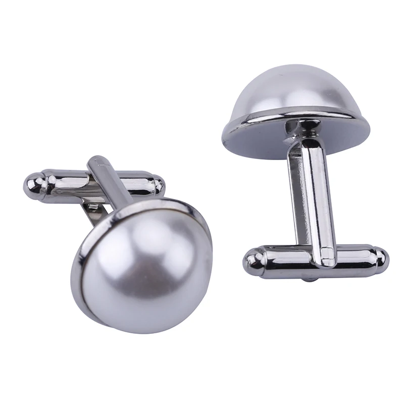 1 Pair Round Faux Pearl Men's Suit Metal Cufflinks Cuff Links 0.47"