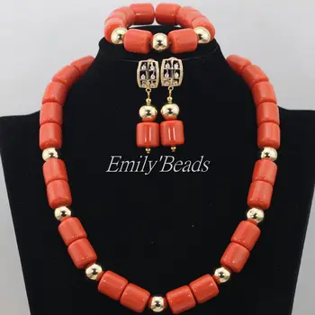 

2015 Smart Orange Coral Beads Necklace Bracelet Earrings Set Nigerian Wedding African Costume Jewelry Sets Free Shipping CJ455