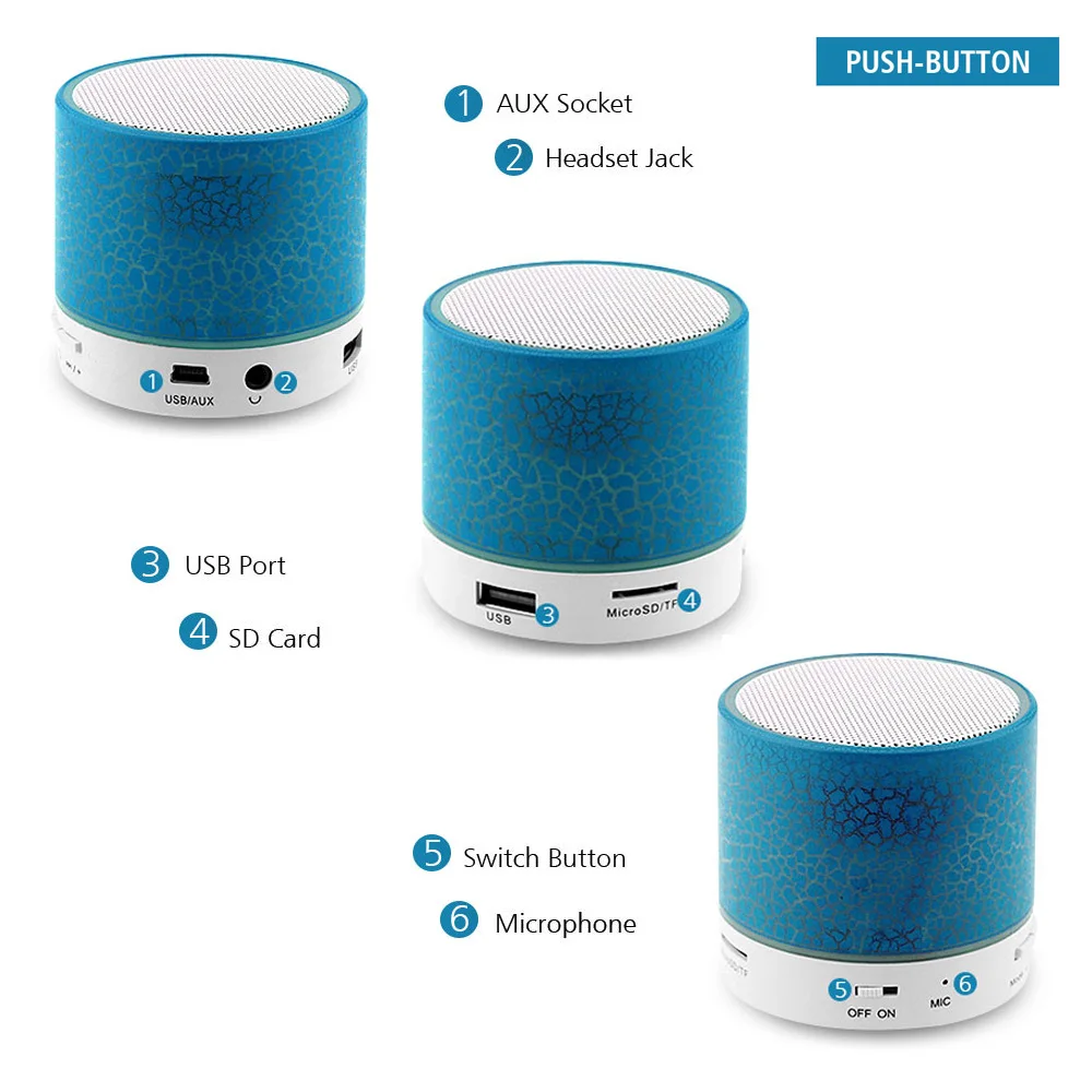 Мини Bluetooth динамик с поддержкой TF AUX громкой связи USB сабвуфер FM радио портативный