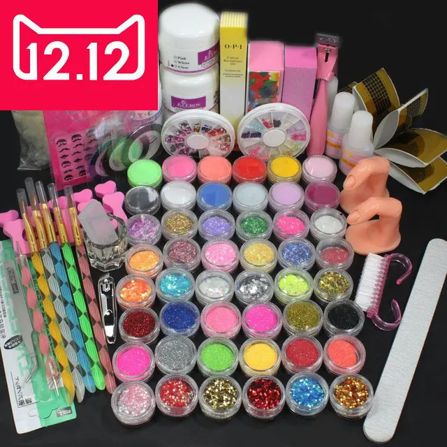 

EM-126FREE SHIPPINGHigh quality Pro Acrylic Liquid Nail Art Brush Glue Glitter Powder Buffer Tool Set Kit Tips