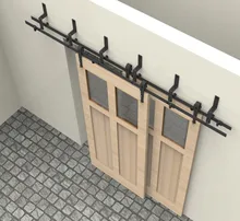 6/6.6ft bypass sliding barn wood door closet door interior Arrow rustic black sliding barn door hardware