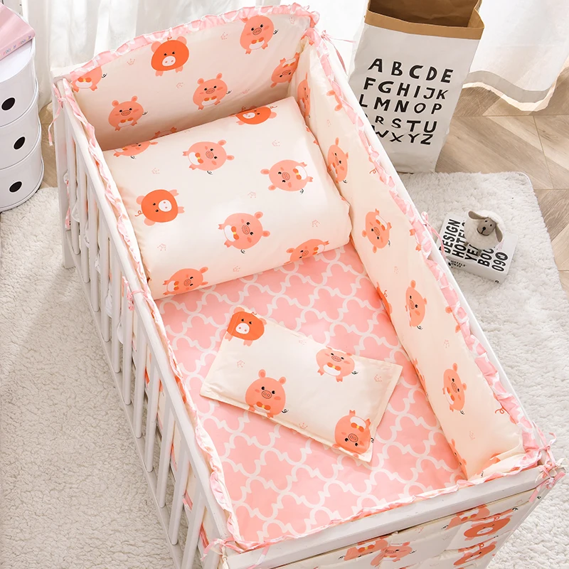 Baby Bedding Set Cot Bumpers Cotton Cartoon Pig Soft Duvet Cover
