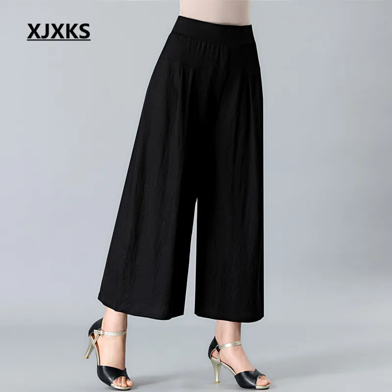

XJXKS Wide Leg Pants Female Loose Trousers For Womens 2018 High Waist Linen Casual Thin Women Pants Foe Gift