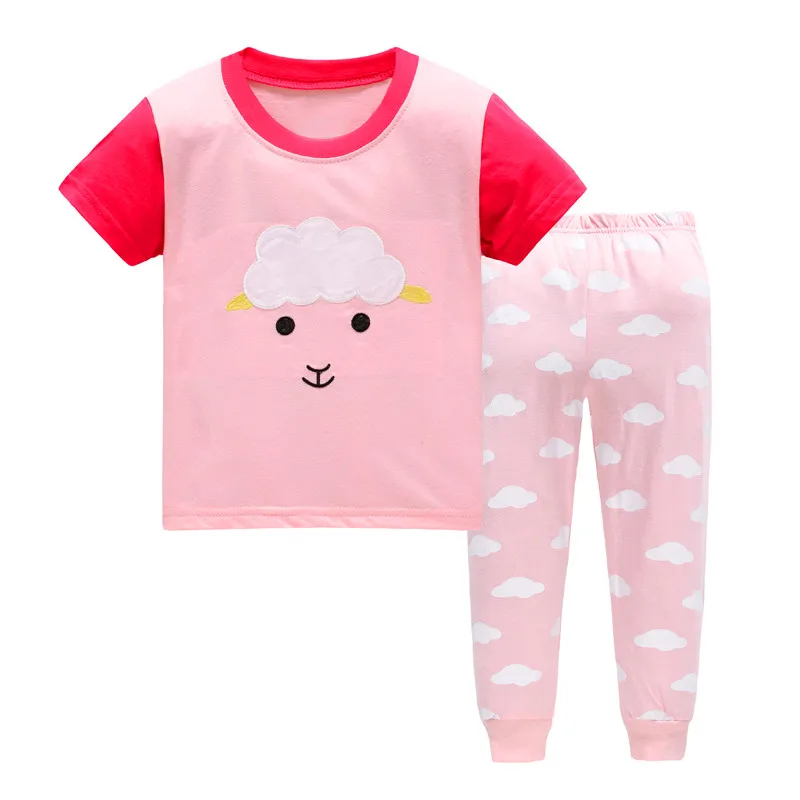 JQS 10, Sheep, 1set Children girls pajamas, short sleeve clothing sets for 2 7Y, 100 cotton