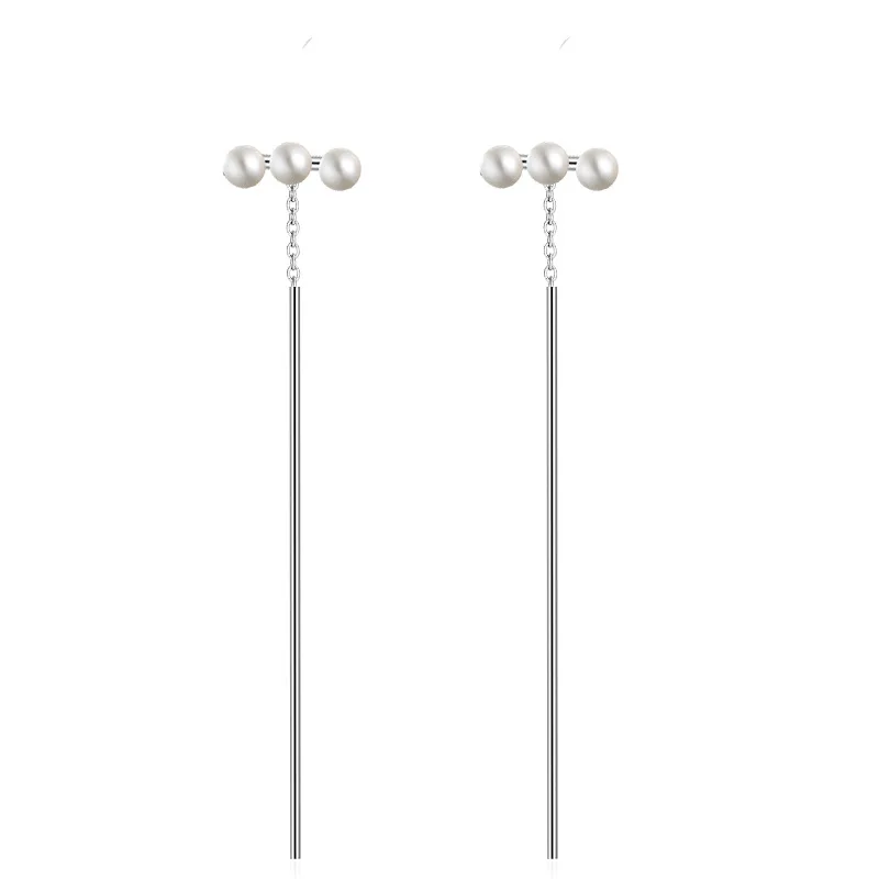 

100% 925 sterling silver fashion imitation pearl long earring jewelry lady tassels stud earrings women wholesale gift cheap