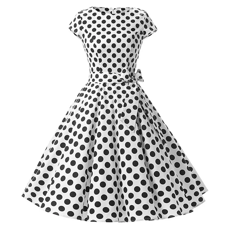 Black And White Polka Dot Dress Women Short Sleeve Bow Tie Summer Dress ...