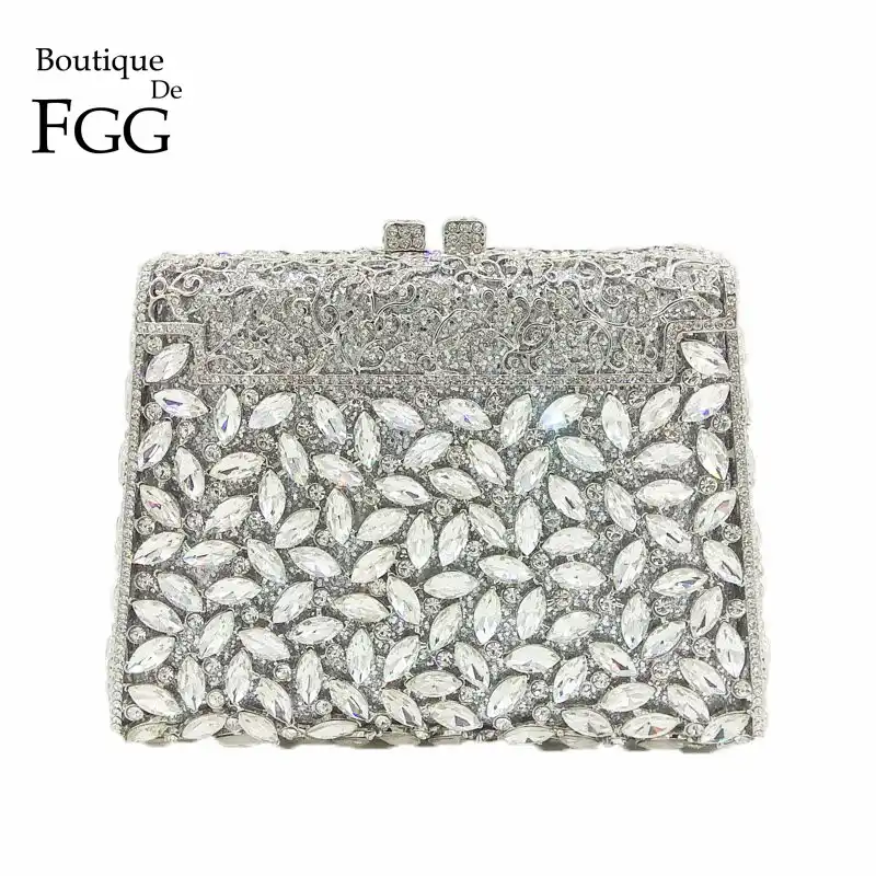 Бутик De FGG ослепительный серебряный алмаз Minaudiere клатч вечерние сумки для женщин Свадебная вечеринка Коктейльная сумочка свадебный кристалл кошелек - изображение