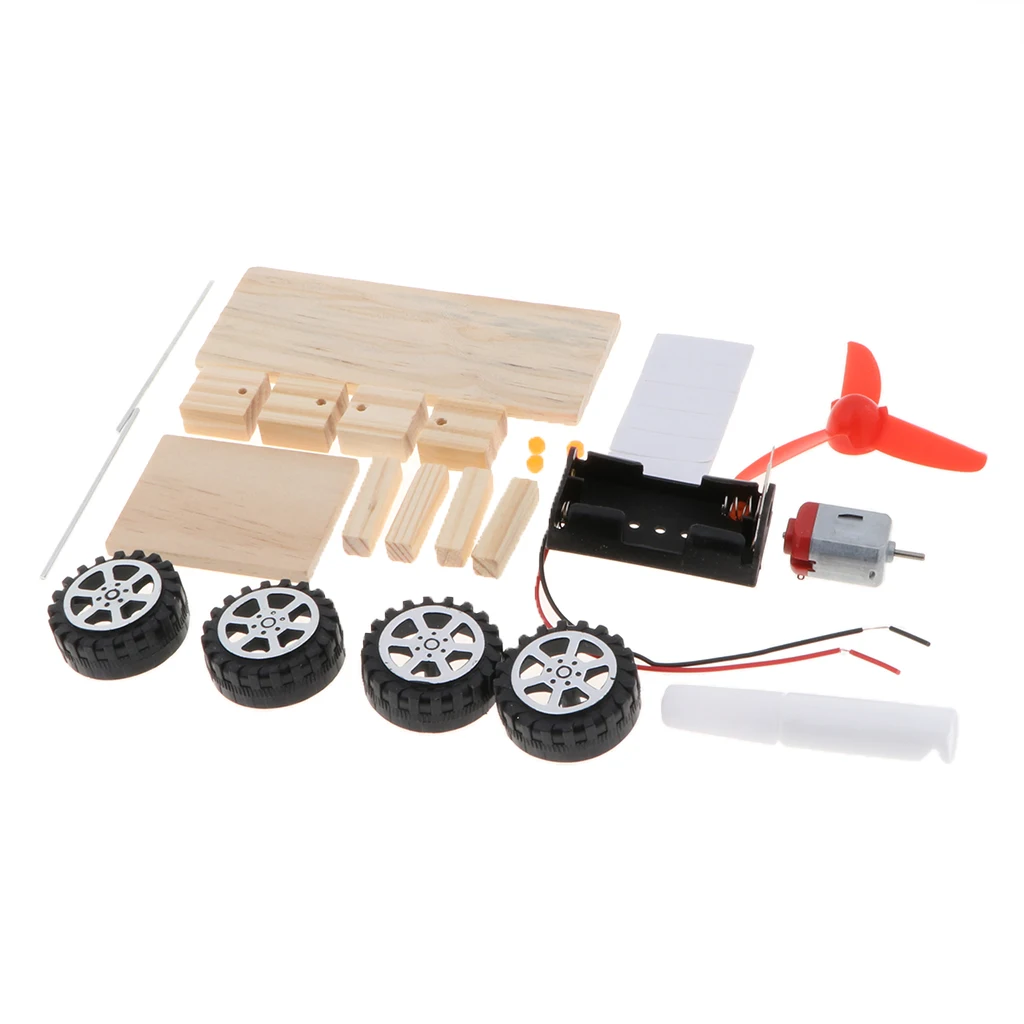 Wind Powered Car Model DIY Assemble Kit School Physics Science Educational Toy