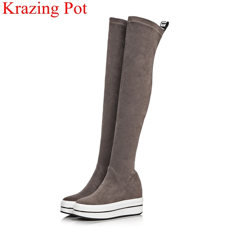 

2018 superstar winter shoes platform kid suede slip on increased over-the-knee boots women flat with winter thigh high boots L02