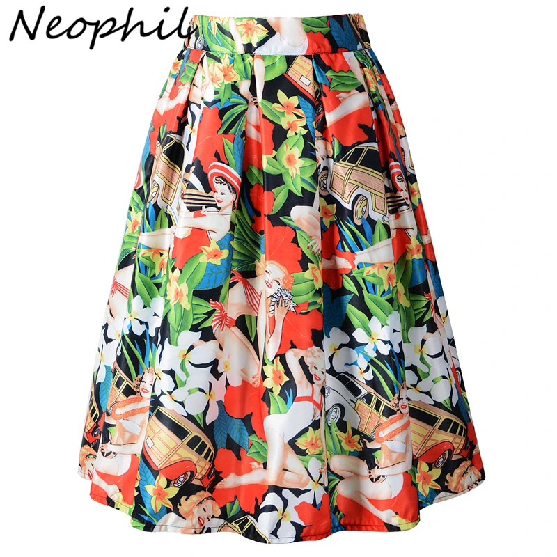 

Neophil Sexy Audrey Hepburn Fantasy Flower Floral Print High Waist Ladies Midi Skirts 2019 Winter Fashion Holiday Saias S08005