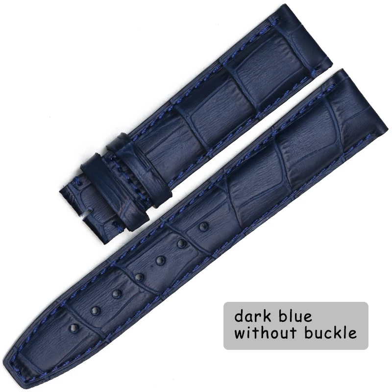 Pesno 20 мм 22 мм бамбуковый ремешок для часов из натуральной кожи ремешок для IWC Portofino family мужской браслет из нержавеющей стали с пряжкой - Цвет ремешка: Dark Blue without B