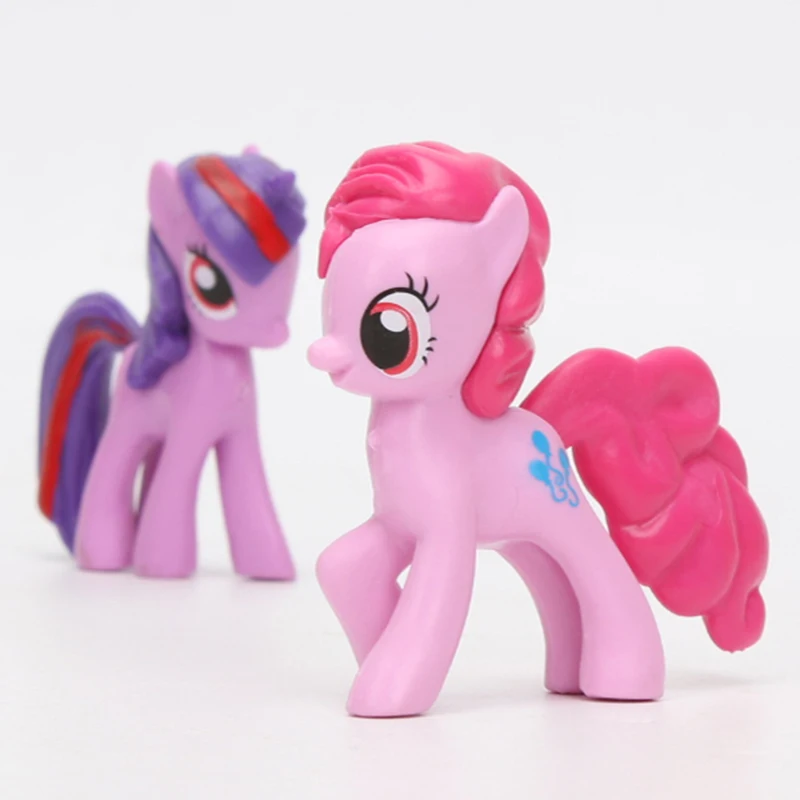 Игрушки My Little Pony, экшен-фигурки из ПВХ, мини-фигурки — пони Радуга Дэш, Сумеречная Искорка, Эпплджек, дракончик Спайк, 12 шт./набор