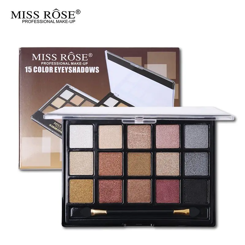 Miss Rose 15 Color Matte Shimmer Eyeshadow Palette Earth Color Glitter Shine Eye Shadow Nude Pink Pigment Natural Smoky Makeup