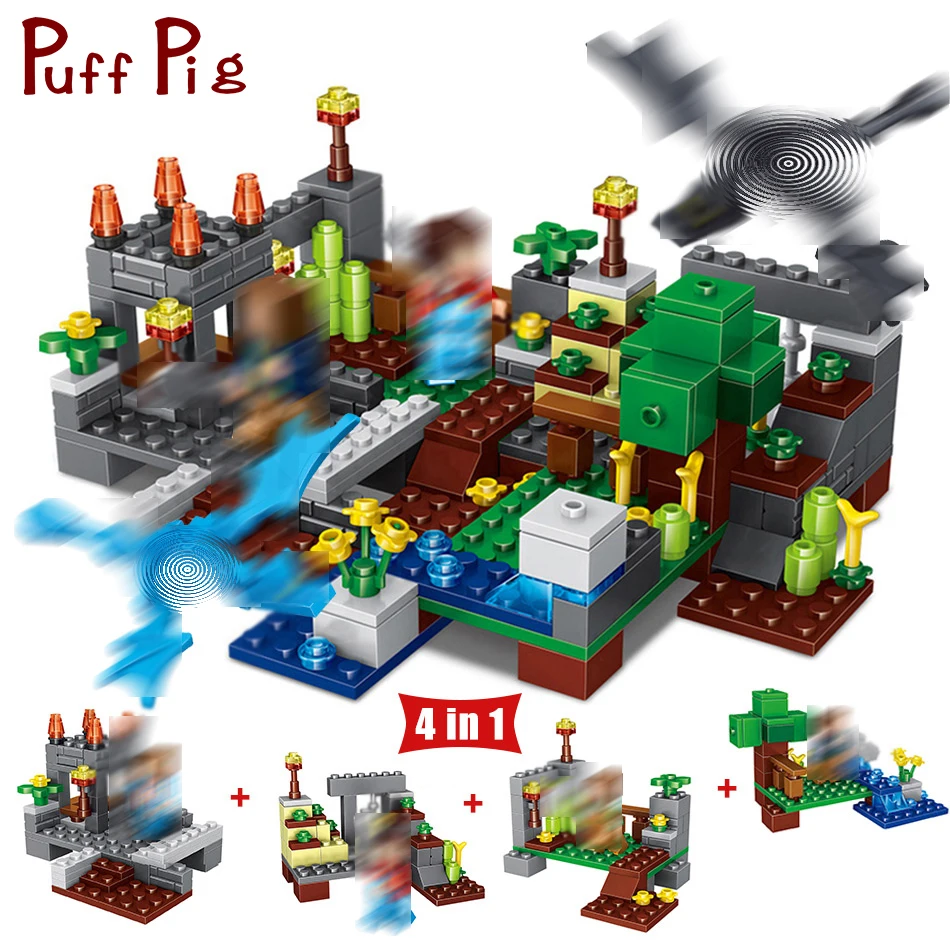 

4 in 1 MY WORLD Building Blocks Sets Compatible Legoed Minecrafted Figures City Village Enlighten Bricks Toys For Children Kids