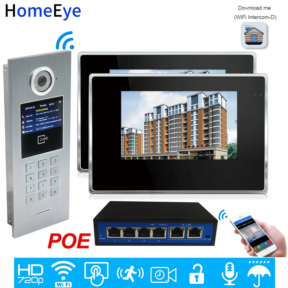 720P WiFi IP Video Door Phone Intercom Video Door Bell Access Control System Password/RFID Card iOS Android APP 7'' Touch Screen 720P WiFi IP Video Door Phone Intercom Video Door Bell Access Control System Password/RFID Card iOS Android APP 7'' Touch Screen