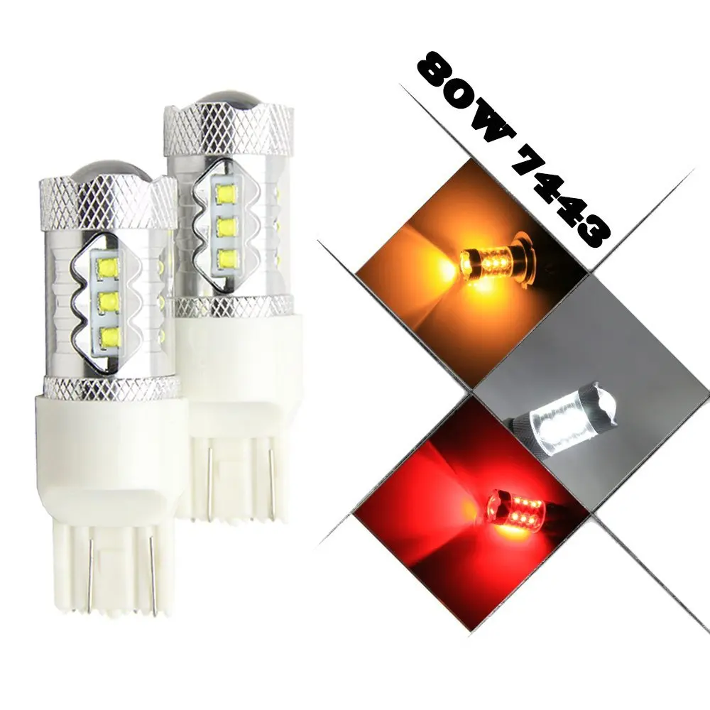 2 Ampolla W21/5W / T20 A 80W Cree Chip Led Smd Eclairage Ultra Blanc 6000K Feux De Jour(Rouge Jaune)