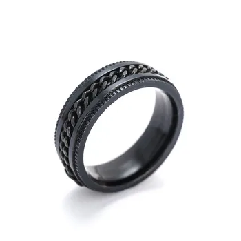 

Fashion Cool Men's Ring Black 304 Stainless Steel Chain Spinner Rings For Men Punk Rock Accessories 6/7/8/9/10/11/12/13 Size