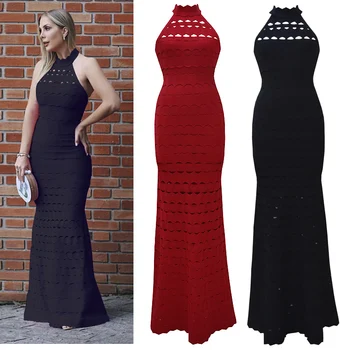 

2018 new arrival Red black Women maxi dress Elegant Sexy Halter Off the Shoulder dress Celebrity evening party Bandage dress