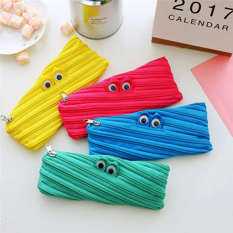 

7 Colors Big Eyes Cartoon Style pencil case durable pen case cosmetic bag school supplies Kids stationery Gift zipper makeup bag