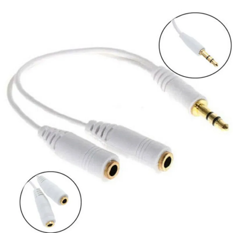 

3.5 mm Earphone Headphone Splitter Cable Jack male to double female adapter White