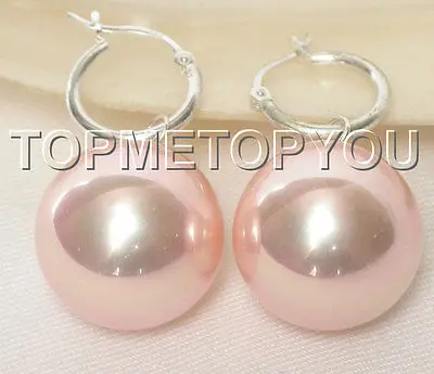 

Free Shipping >> AAA Dangle big 20mm pink round sea shell pearls earring 925sc h ok E50