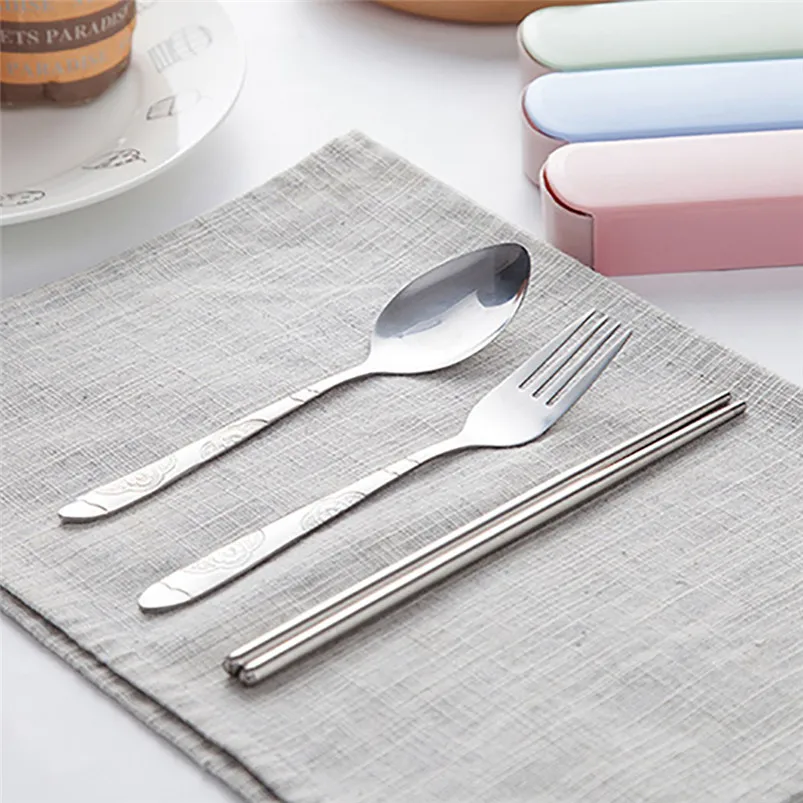 Stainless Steel Chopsticks Spoon Tableware Fork 3pcs Set Portable Handmade Japanese Style For Children Student Droship R08 (10)