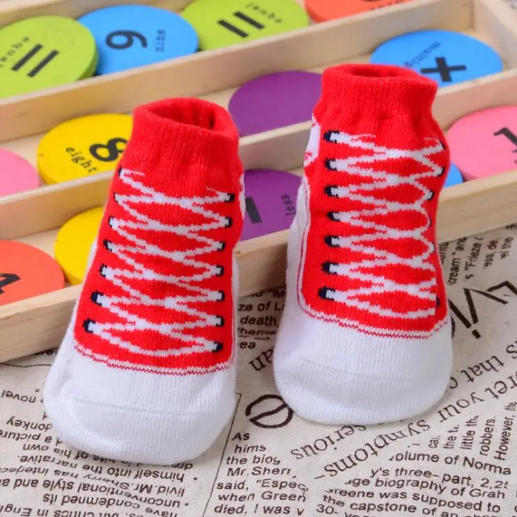 Новые модные милые детские носки, Нескользящие Детские носки-Тапочки - Цвет: Red