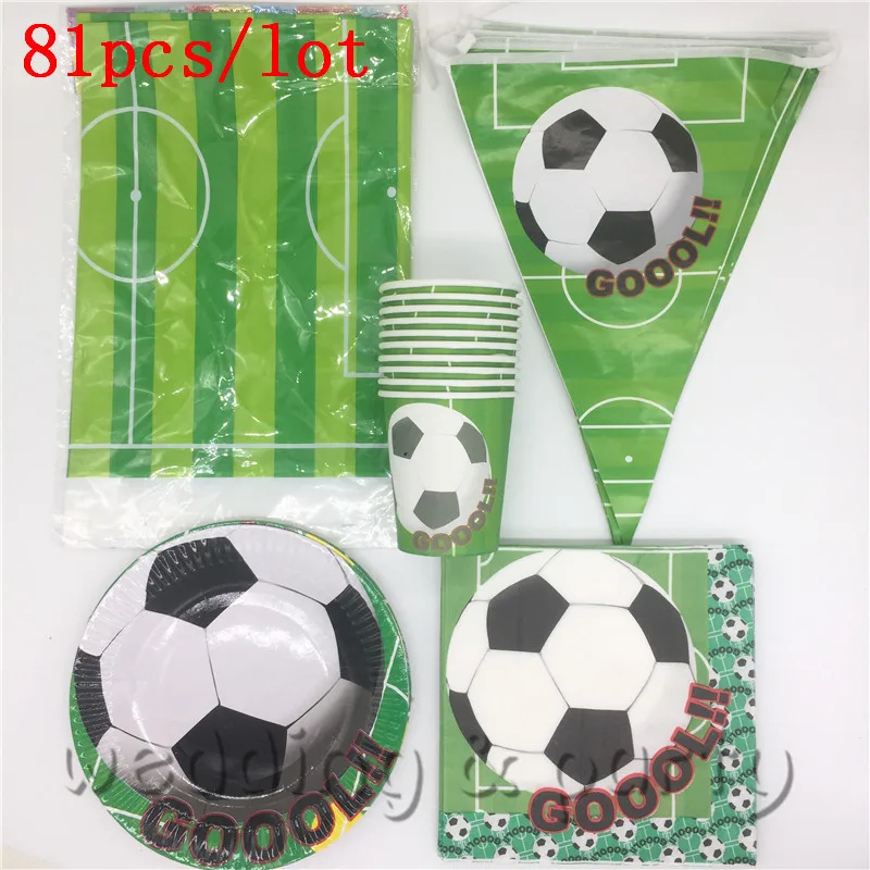 

81pcs/lot Baby Shower tablecloth Football Birthday Party Kids Favors Football cups plates Decoration banner napkins Supplies