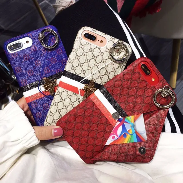 Best Price New Luxury Fashion Bee Pattern Wallet Case for iPhone X 8 7plus With Ring Bracket Features Card slot 6 6S plus Card Phone Cover